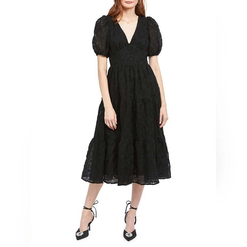 En Saison-Agathe Floral Embroidered V-Neck Midi Dress - Picture 1 of 8